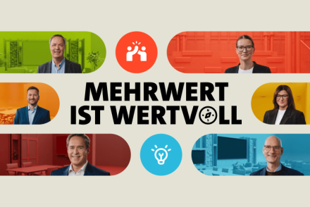 Mitarbeitende der IBB Gruppe stehen für die Leitbild-Werte des Geschäftsberichts 2025 „Mehrwert ist wertvoll“