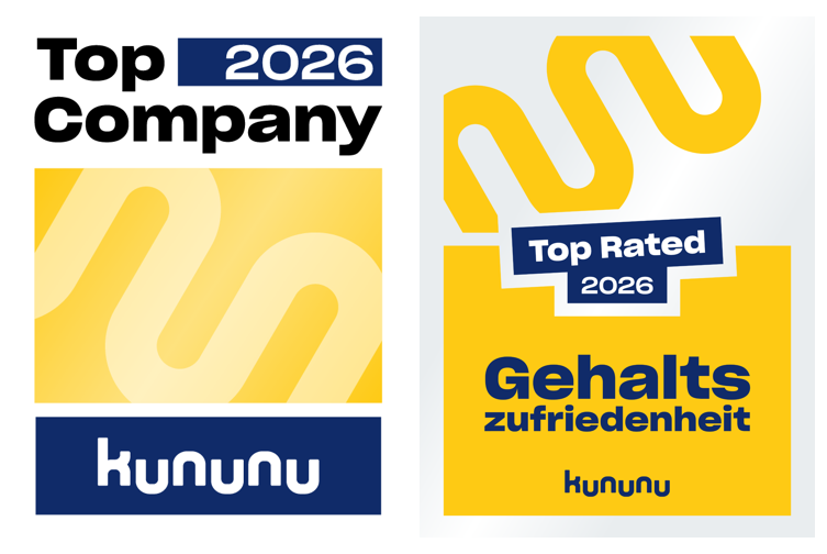 Auszeichnungen von kununu für das Jahr 2026: Top Company 2026 sowie Top Rated 2026 in der Kategorie Gehaltszufriedenheit