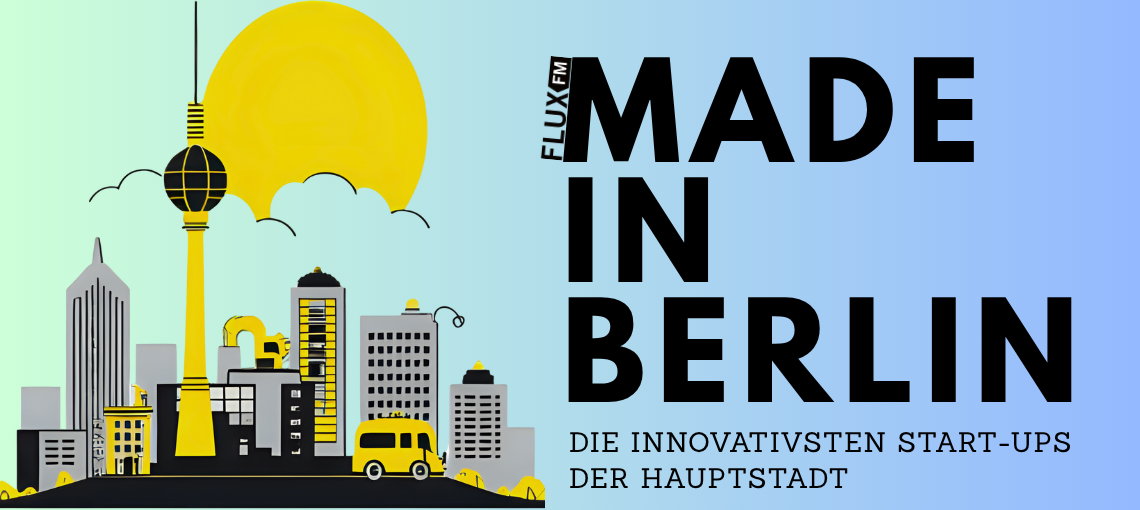 Eine grafische Silhuette Berlins mit Fernsehturm und rechts der Schriftzug "Made in Berlin"